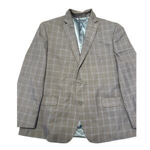 Michael Kors Men’s Blazer Sport Coat Gray Blue Plaid Check 2 Button MK Lined 46R